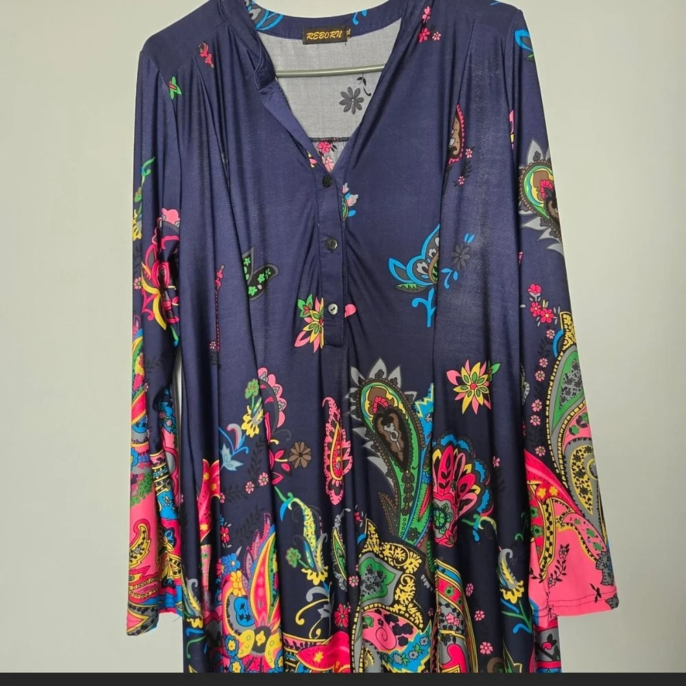 Reborn Navy and Pink Paisley Long Sleeve Dress - Picture 4 of 5